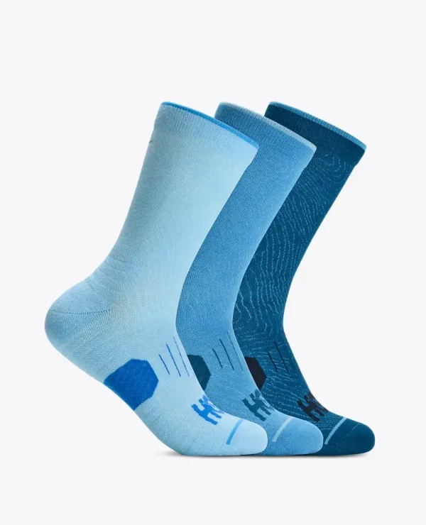 HOKA Crew Run Sock 3-Pack Hazy Blue/Soft Cobalt/Night Glw Blue