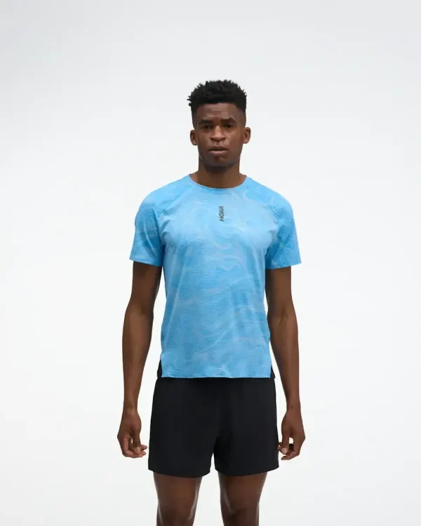 HOKA EveryRun Short Sleeve Mineral Blue Prt